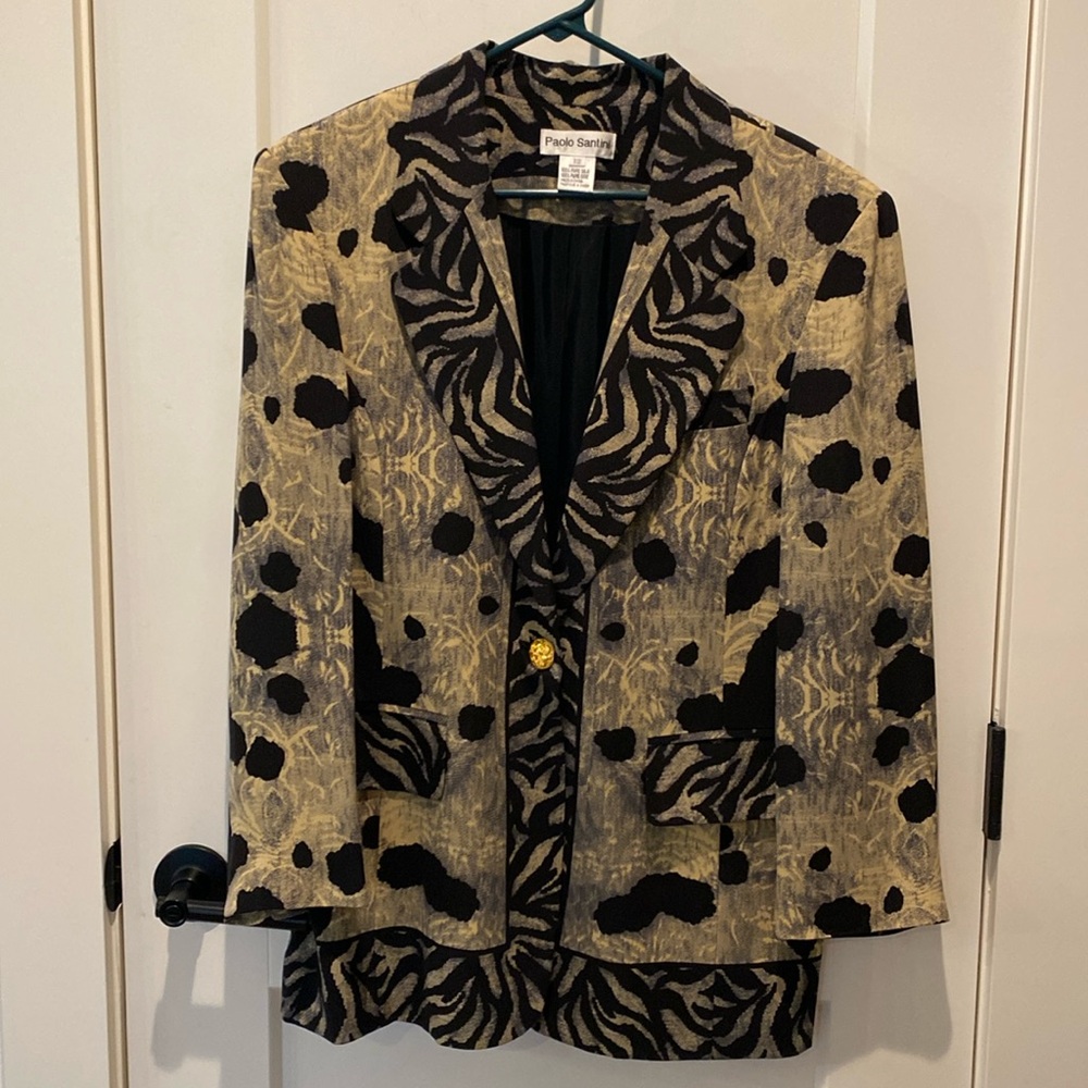 Paolo Santini Vintage Ladies‎ Blazer.  100% Silk.  Size 12. Cream/Black.